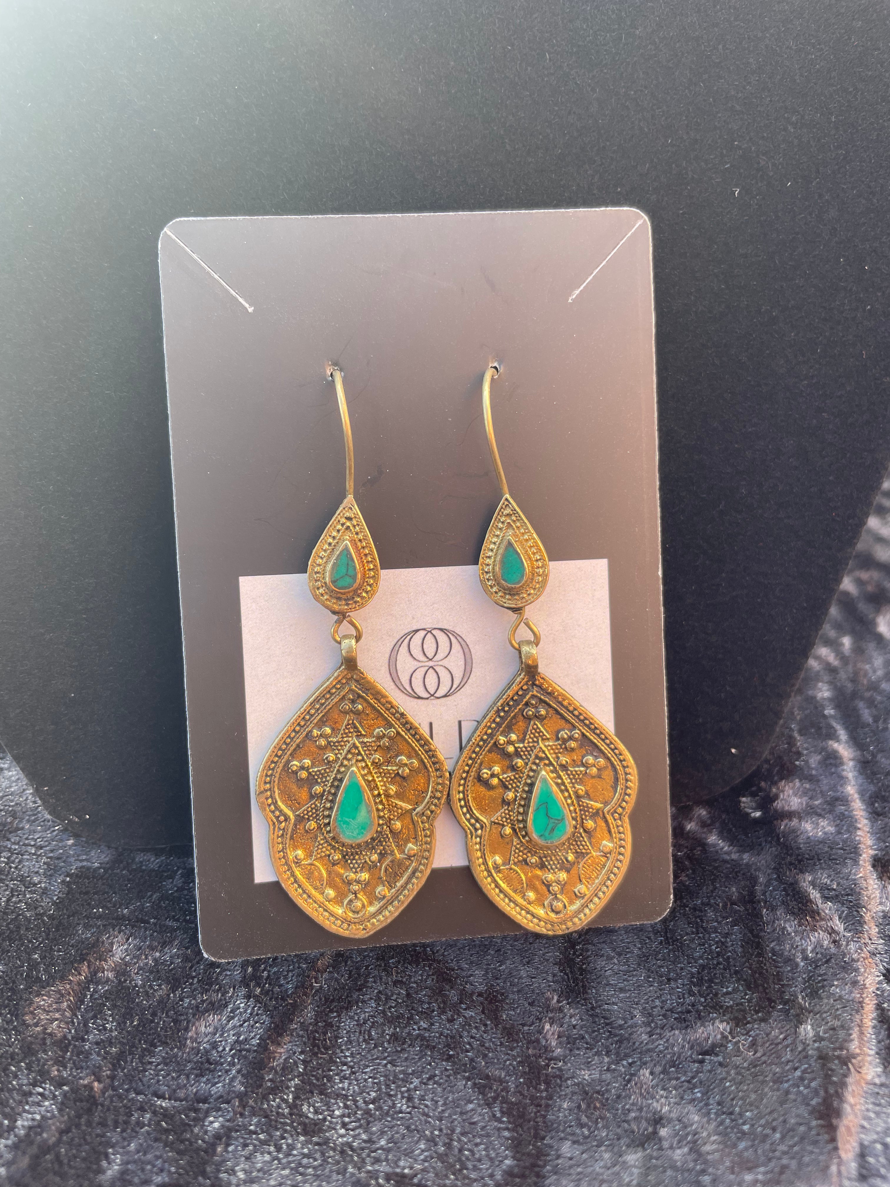 Turquoise and Gold Afghani Earrings