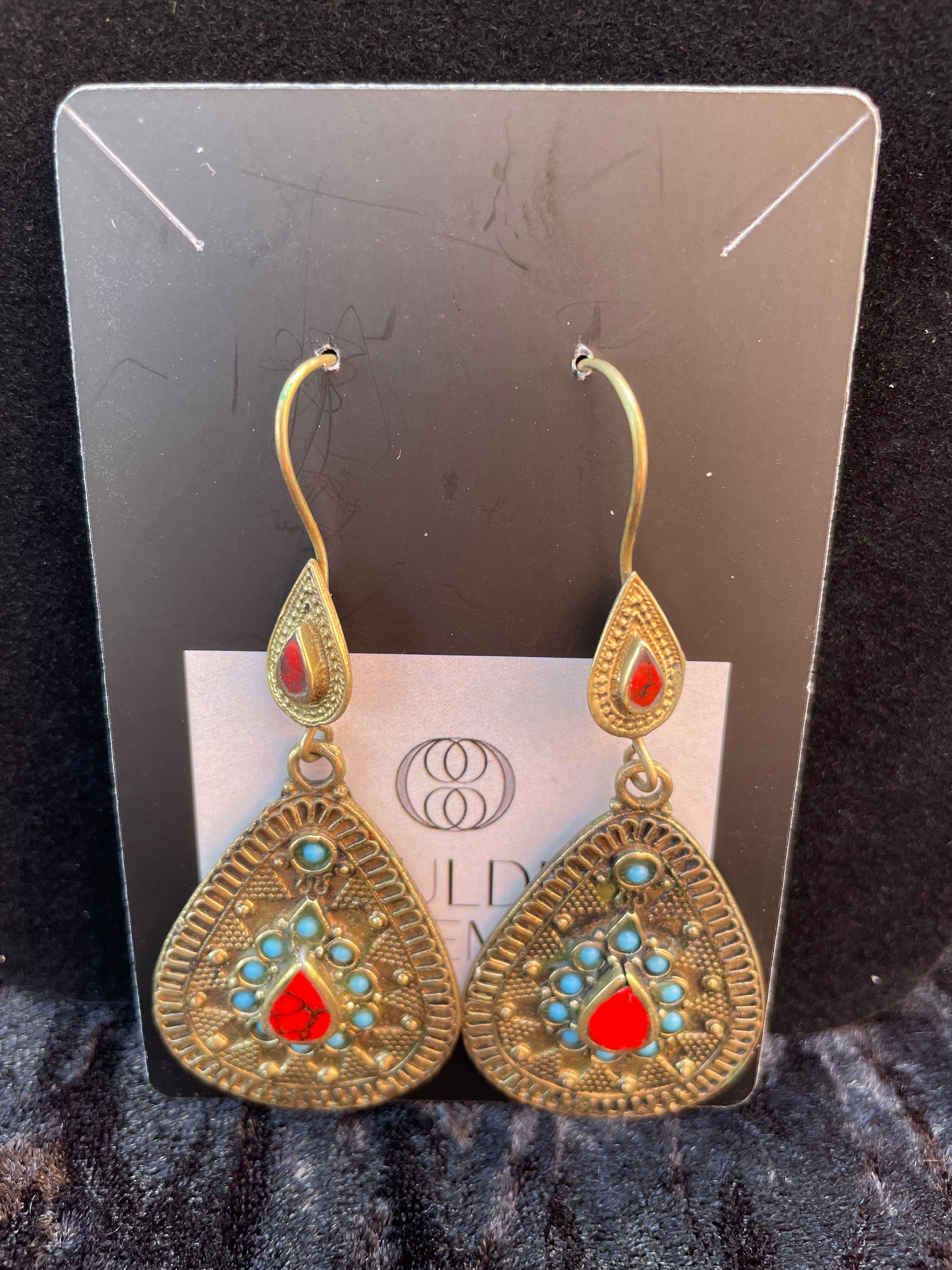 Coral and Turquoise Afghani Statement Earrings