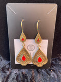 Red Coral and Gold Afghani earrings