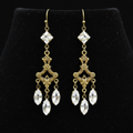 Victorian Crystal Navette Antique Brass Chandelier Earrings