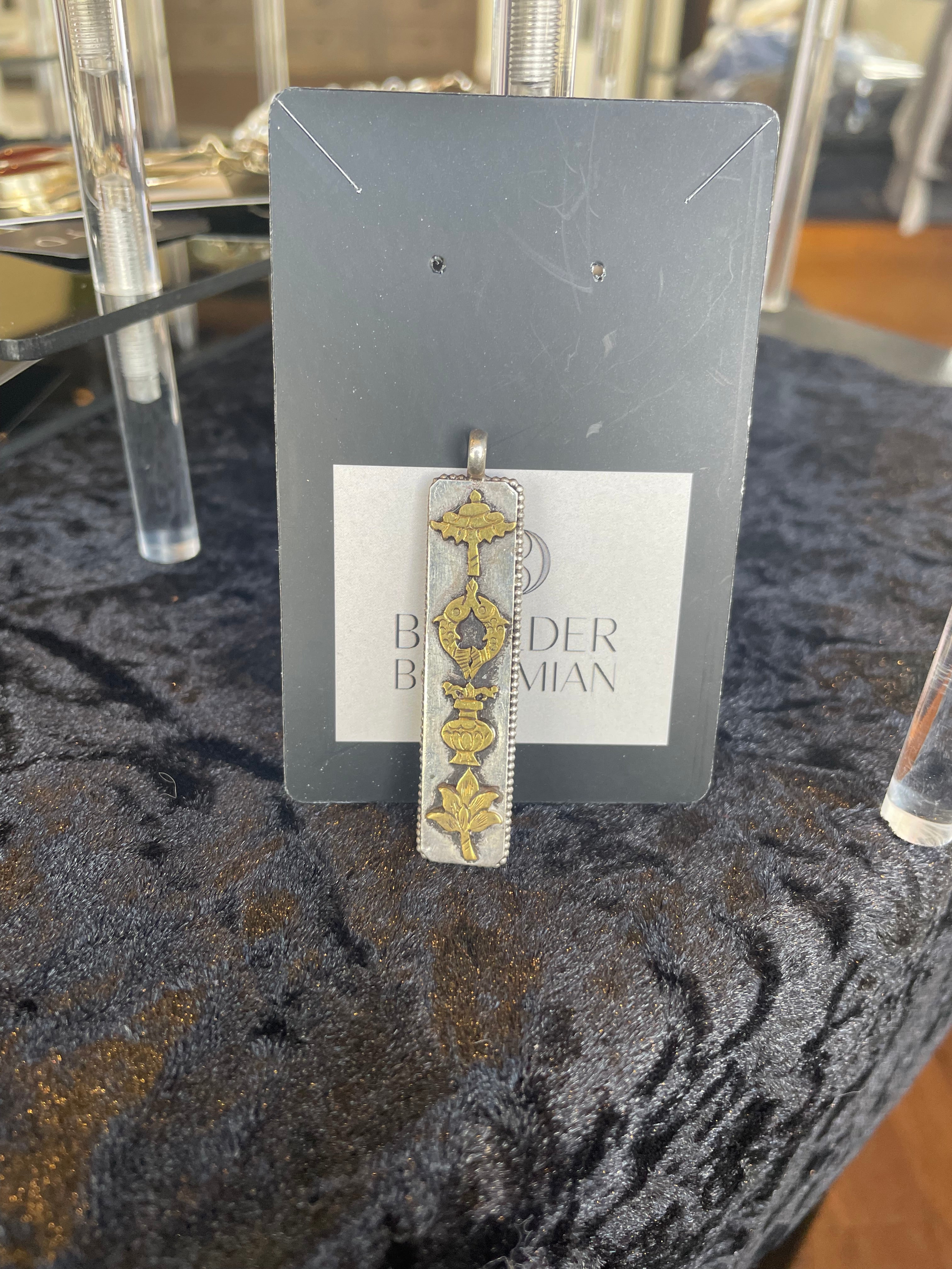 Gold & Silver Flat Prayer Pendant from Nepal