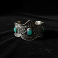Vintage Boho Tribal Filigree Cuff Bracelet with Green Stone Nagina Cabochons