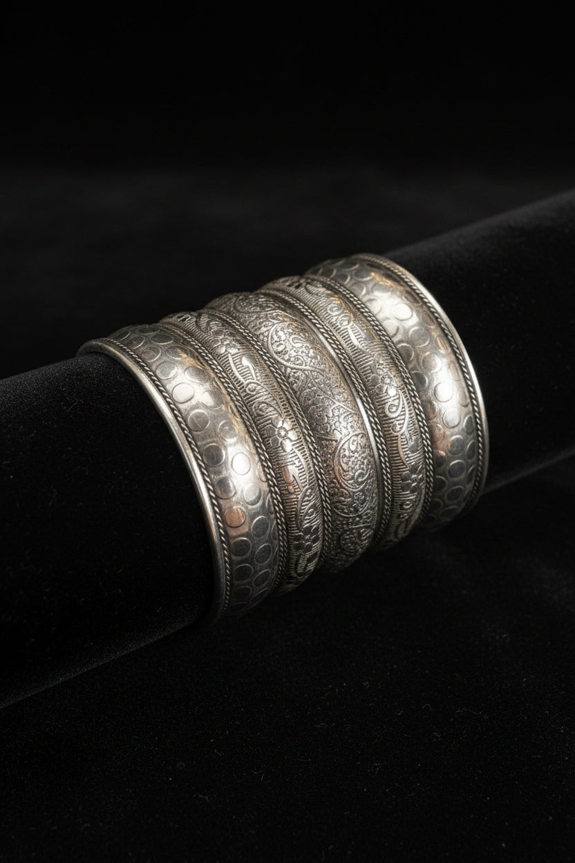 Rajasthani Handmade Silver Engraved Cuff Bracelet