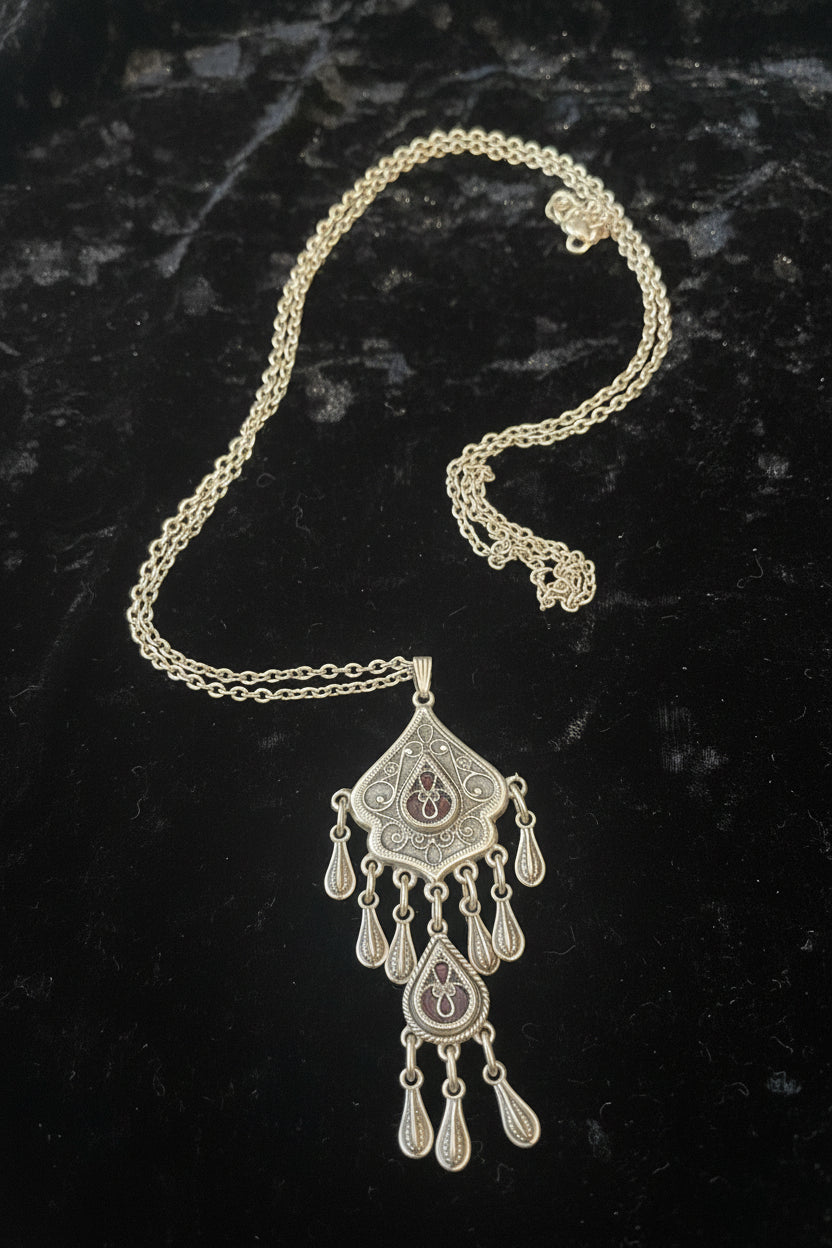 Kazakh Metal & Glass Dangle Earrings