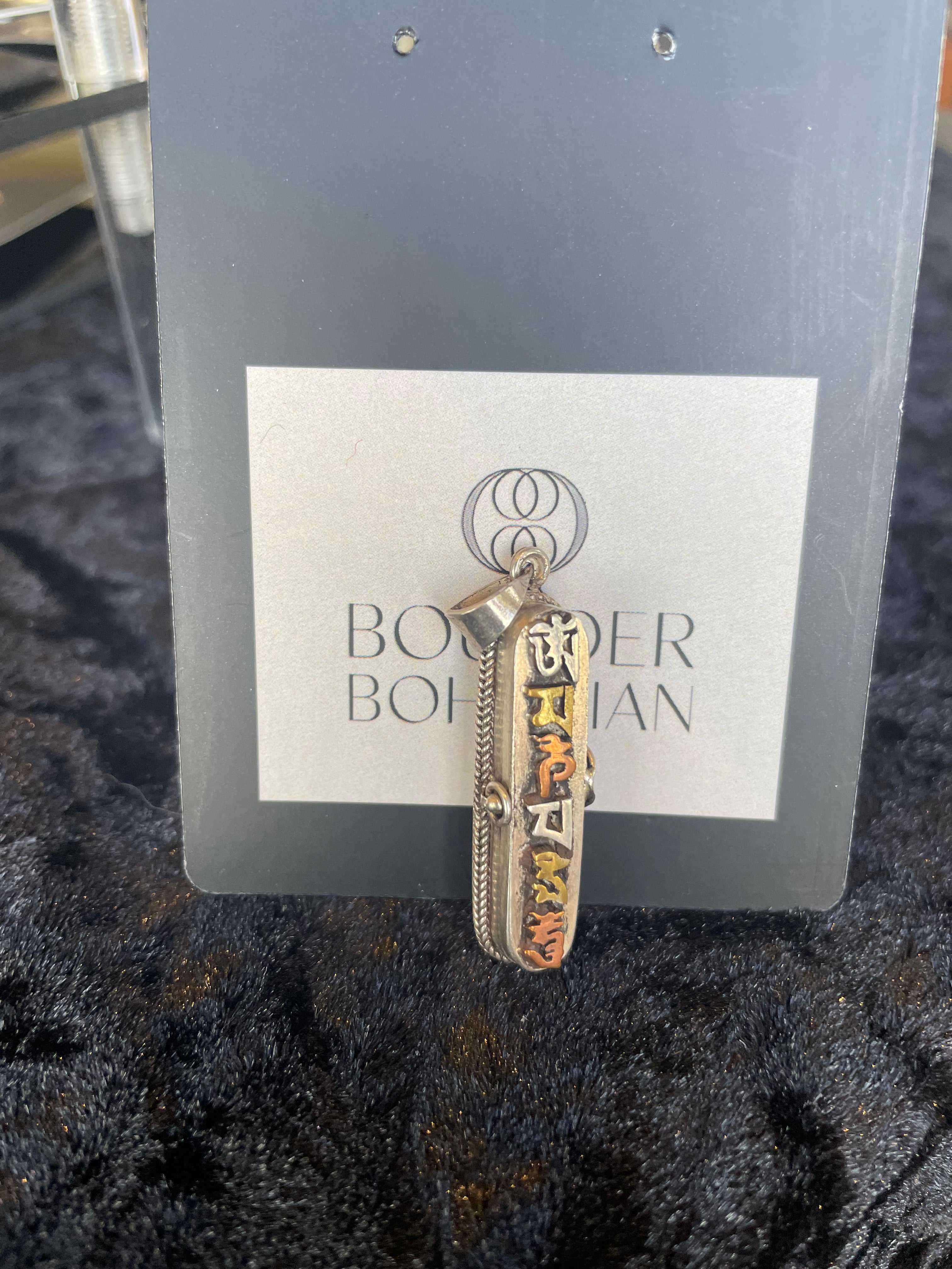 Mixed Metal Prayer Pendant from Nepal – Copper, Gold & Sterling Silver
