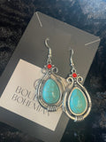 Nepalese Turquoise & Coral Sterling Silver Earrings