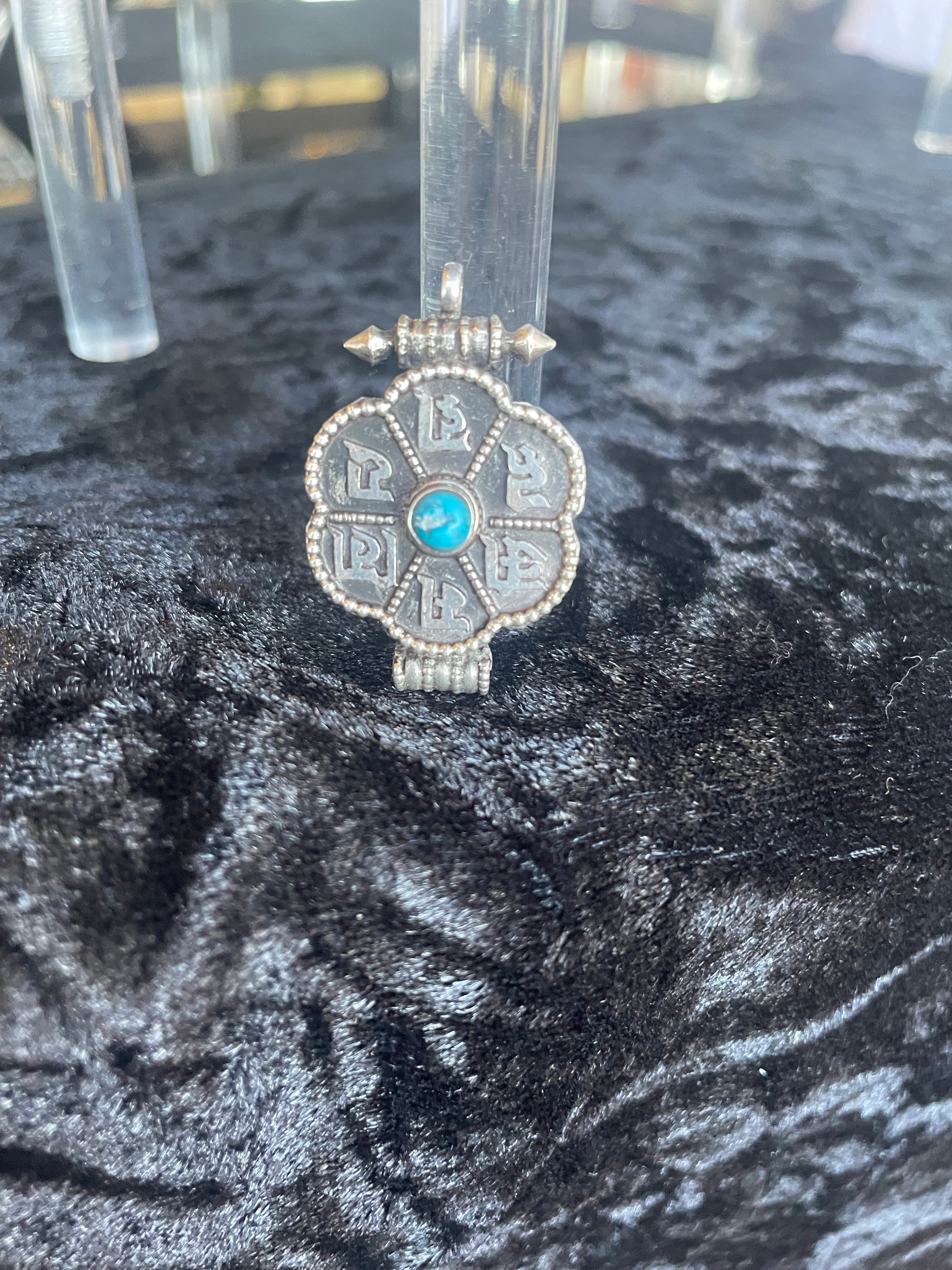Turquoise & Sterling Silver Nepali Prayer Locket Pendant