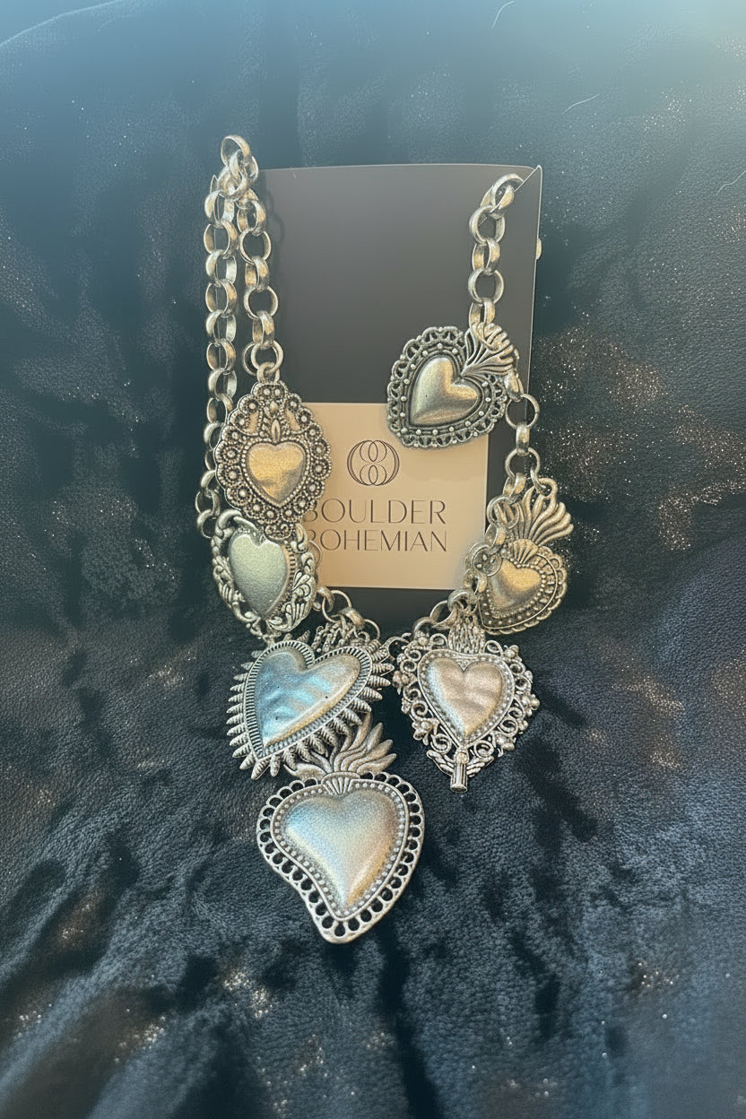 Silver Milagro Sacred Heart Necklace