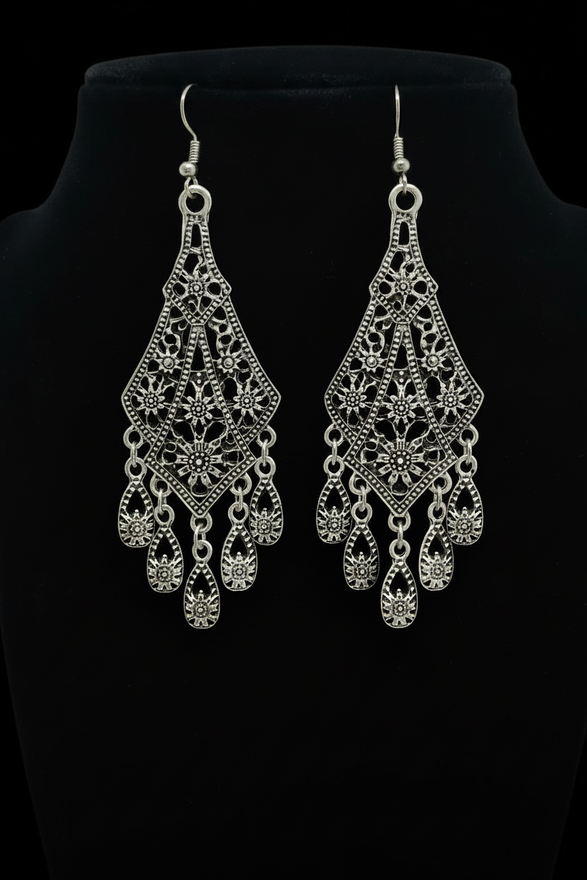 Flower of Zion Silver Dangle Earrings
