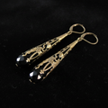Crystal Teardrop Antique Brass Long Dangle Earrings