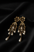 Long Faux Pearl Gold-Tone Drop Earrings
