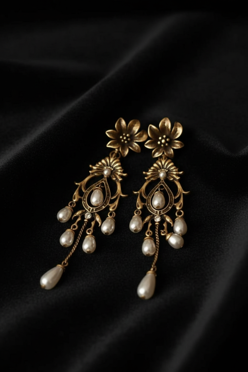 Long Faux Pearl Gold-Tone Drop Earrings