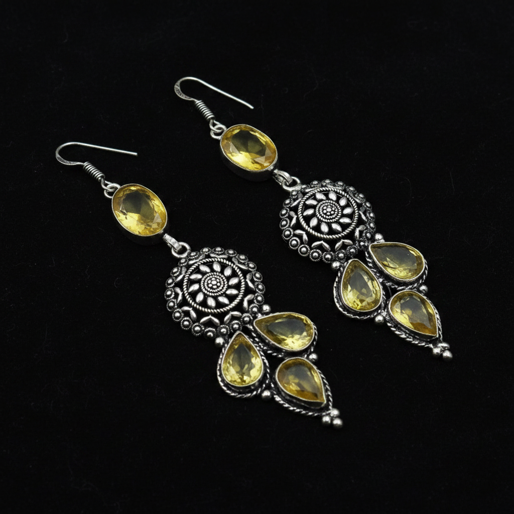 Antique Handmade Silver Plated Citrine Earrings