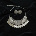 Afghan Coin Oxidized Silver Necklace & Earrings Set