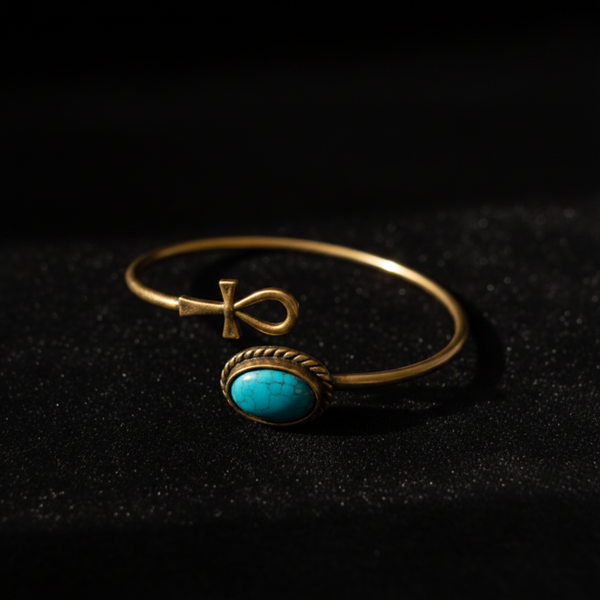 Handmade Egyptian Ankh Copper and Turquoise Bracelet