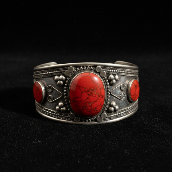 Handmade Afghan Coral Stone Cuff Bracelet