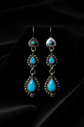 Vintage Afghan Turkman Turquoise Silver Dangle Earrings