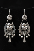 Vintage Floral Heart Earrings | Boho Silver Dangle