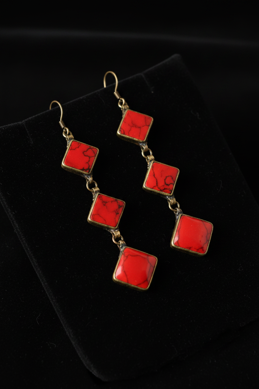 Afghan Red Coral Dangle Earrings