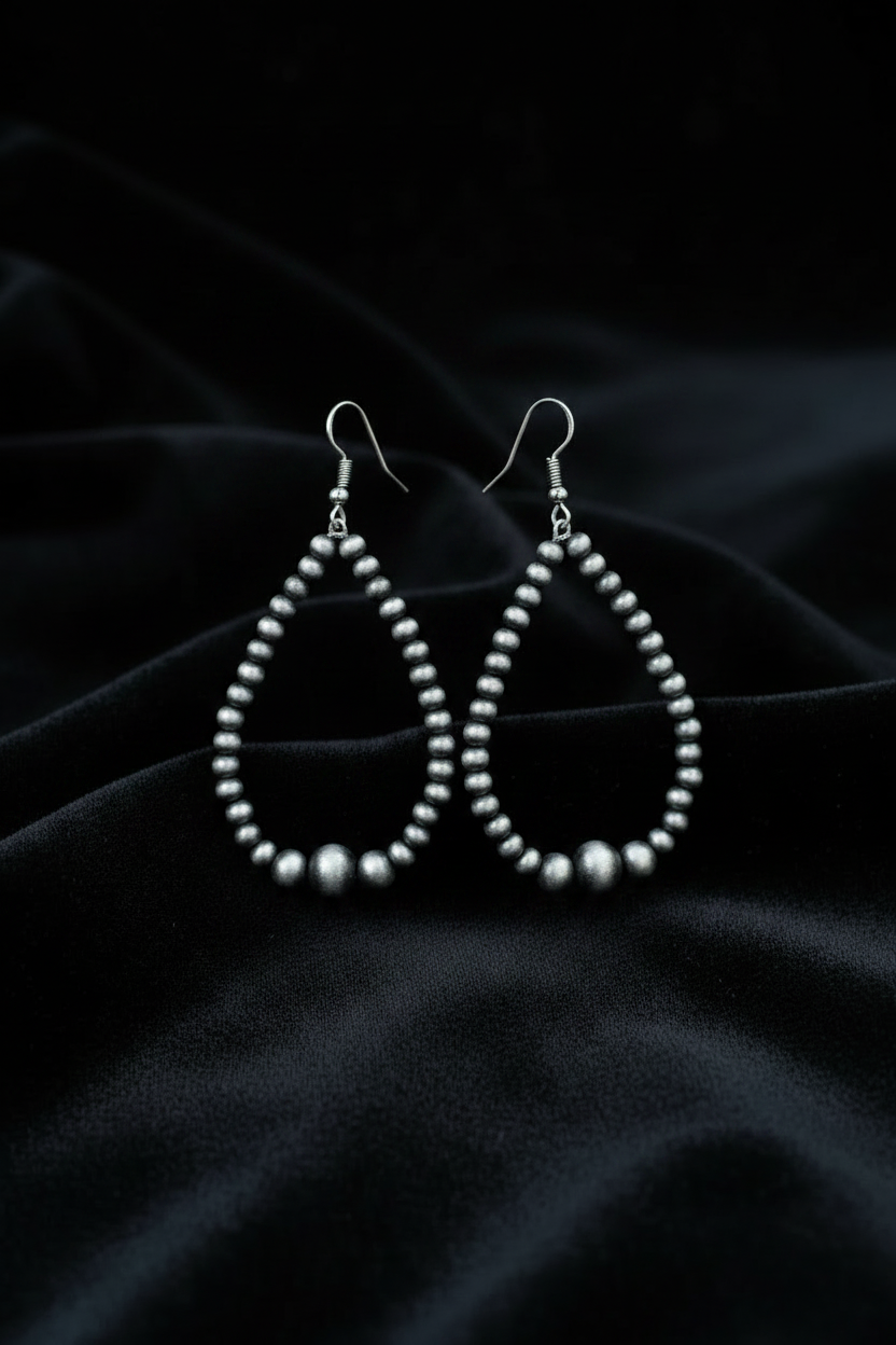 Faux Silver Navajo Pearl Hoop Earrings
