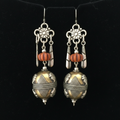 Turkmen Earrings with Carnelian & Garnet Beads