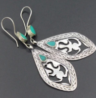 Vintage Afghan Alpaca Silver Earrings – Kuchi Tribal Filigree with Turquoise
