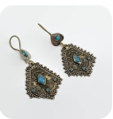 Vintage Turkman Afghanite Dark Brass Dangle Earrings