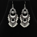 Sephardic Silver & Pearl Geometric Floral Dangle Earrings
