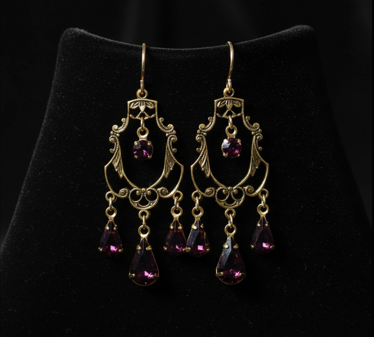 Siam Red Swarovski Victorian Filigree Chandelier Earrings