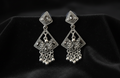 Silver Jhumka Kundan Earrings | Oxidized Geometric Diamond Drop | Original Design
