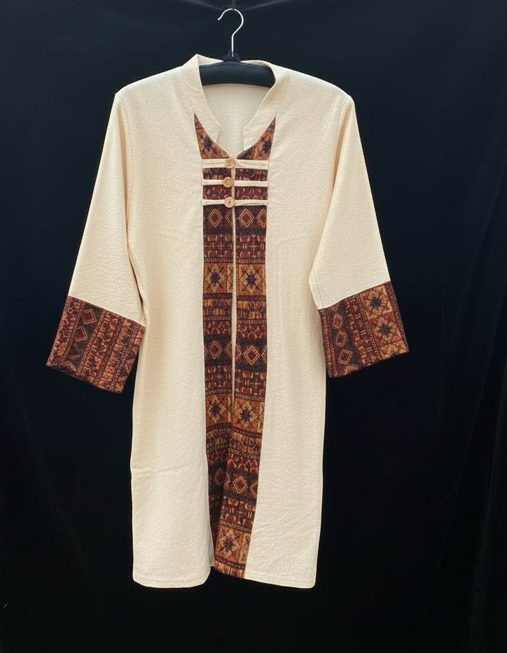 Thai Lanna Blouse, Long Crop, Cream