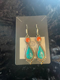 Nepalese Turquoise and Coral Teardrop Earrings