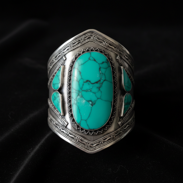 Tribal Vintage Turquoise Bague Silver Cuff Bracelet, Afghan Kuchi Handmade Bracelet