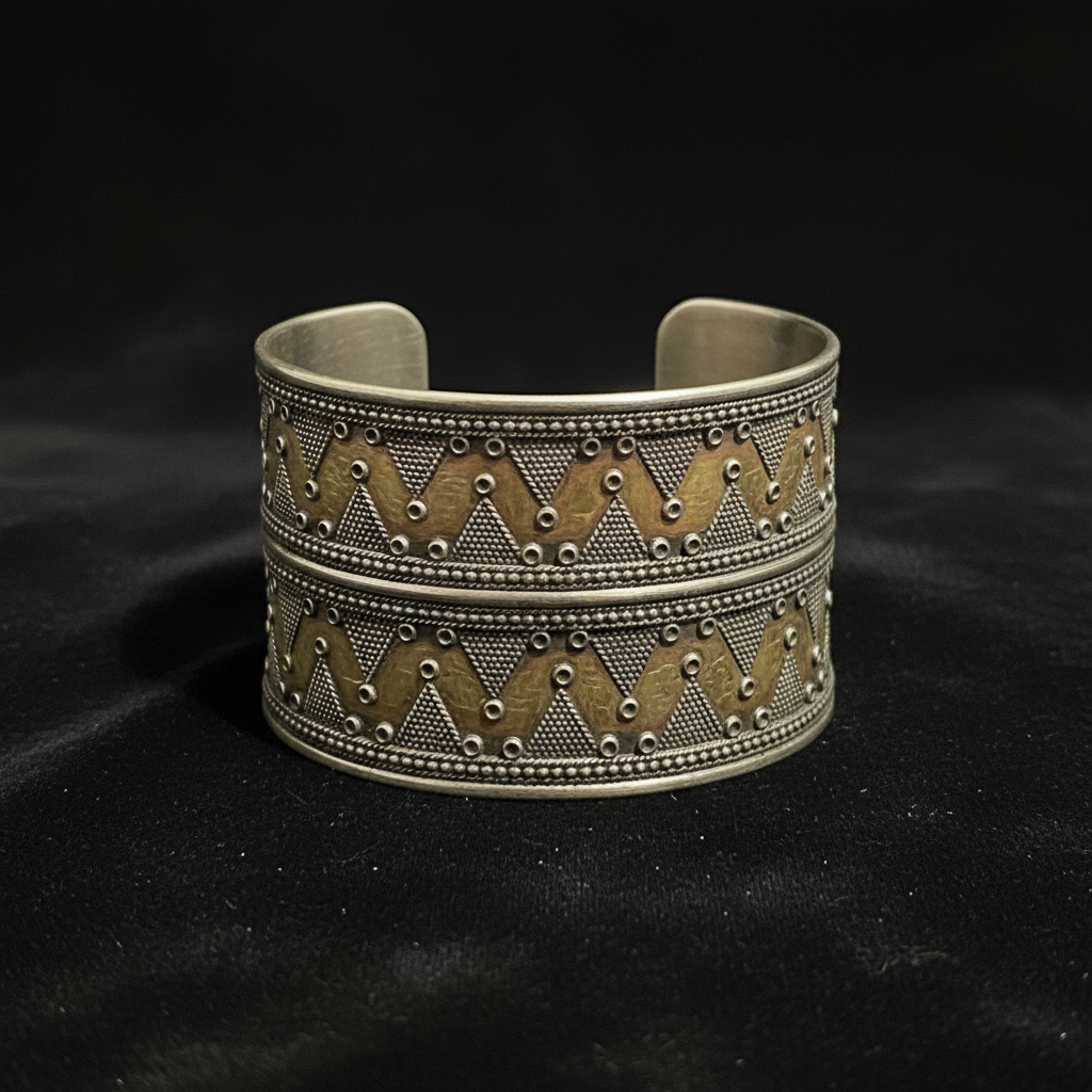 Vintage 1970s Turkman Handcrafted Metal Cuff Bracelet