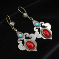 Vintage Turkmen Afghan Alpaca Heart Shape Earrings – Carnelian Glass Stone