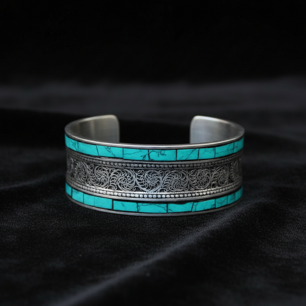 Turquoise Bracelet, Southwestern Boho Adjustable Cuff