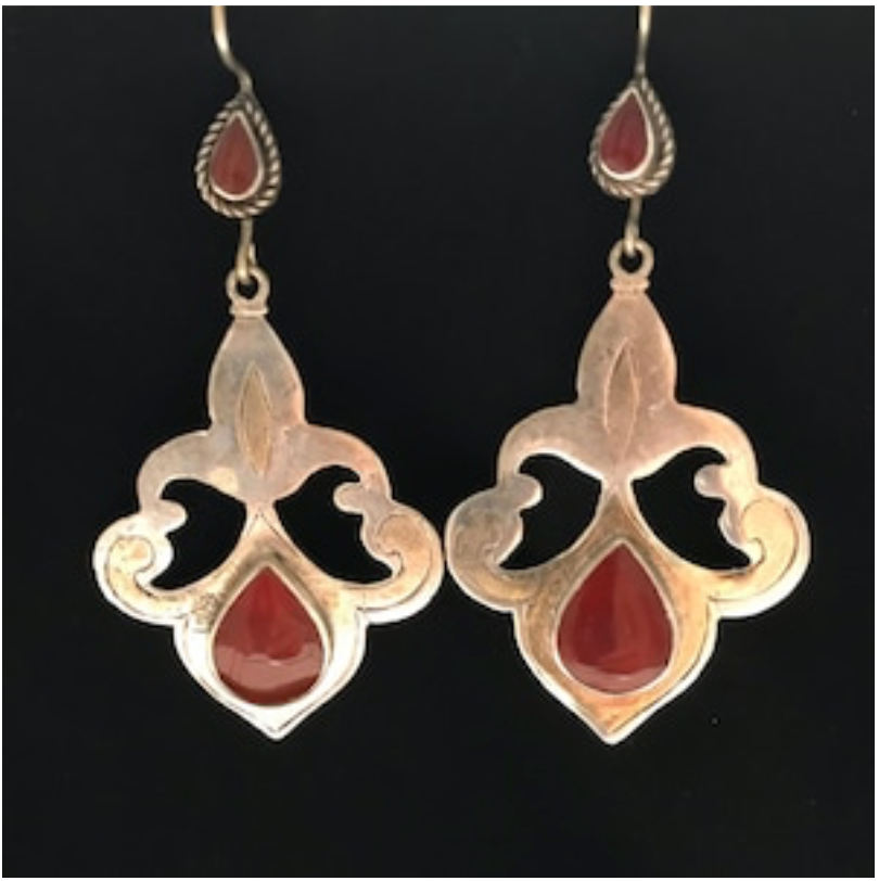 Gold Gilt Carnelian Afghan Earrings