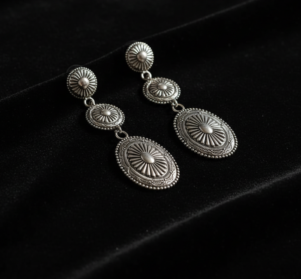 Vintage Silver Concho Statement Drop Earrings