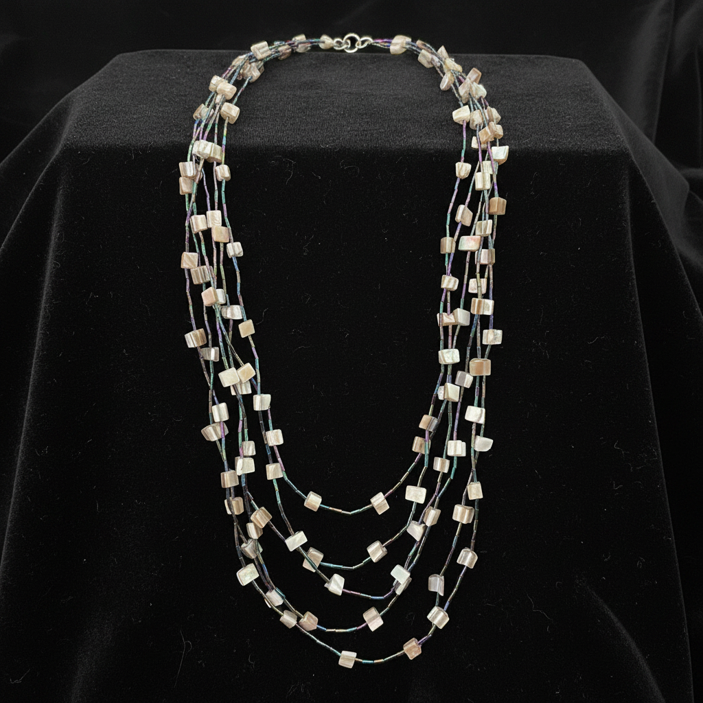 Vintage Multi-Strand Shell & Glass Bead Chunky Statement Necklace