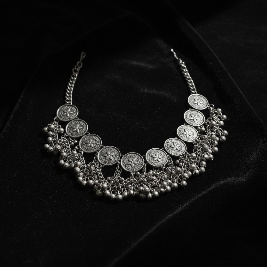 Coin Choker Necklace on Black Velvet