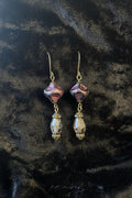 Black & Pink Czech Glass Baroque Bead Dangle Earrings