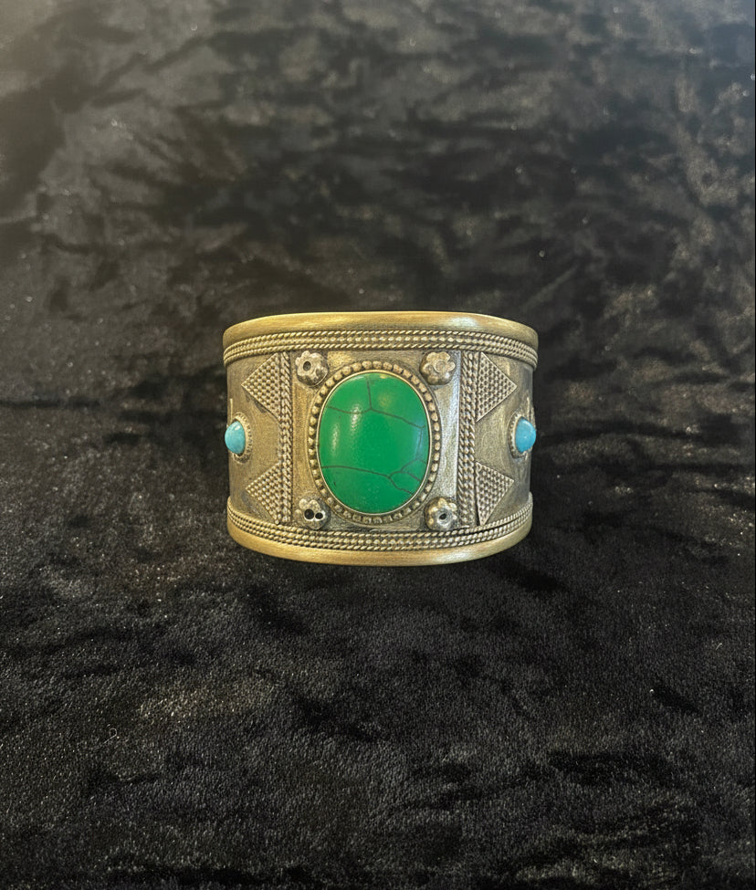 Kazakh Gold Wash Cuff Bracelet with Bamiyan Turquoise