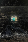 Nepali Mixed Metal Turquoise Cuff Ring, Adjustable Wide Band Tribal Boho Jewelry