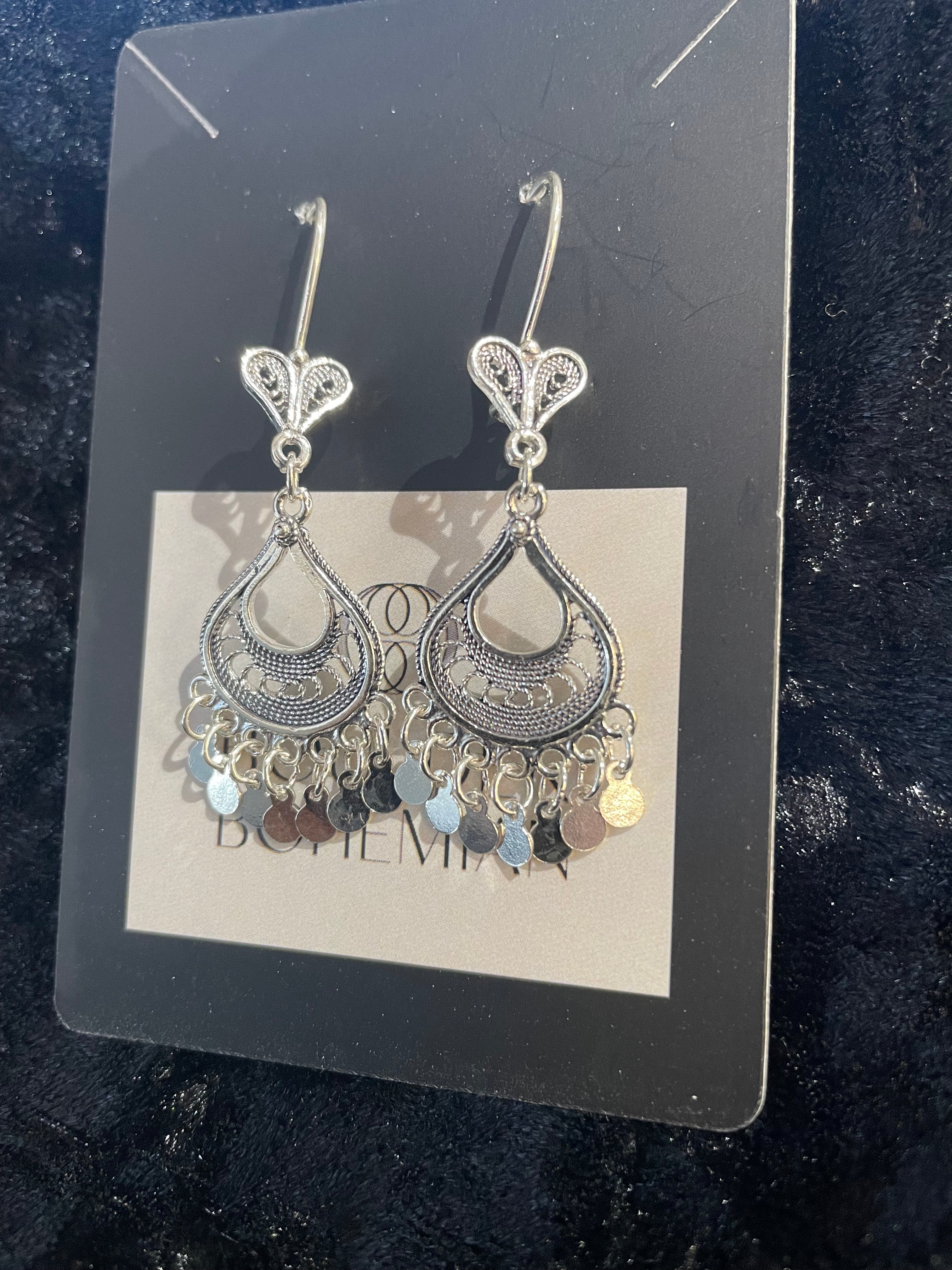 Sterling Silver Oxidized Filigree Dangle Earrings